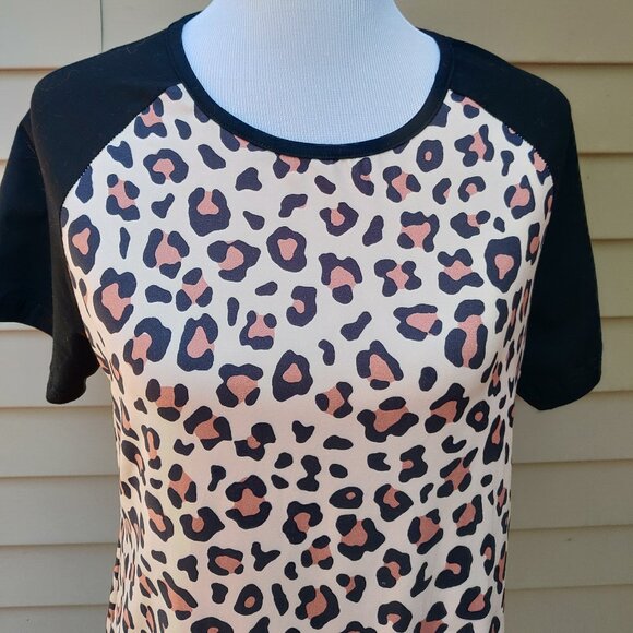 Animal Print Raglan Short Sleeve Top Cream Black Cheetah Blouse - Picture 4 of 9